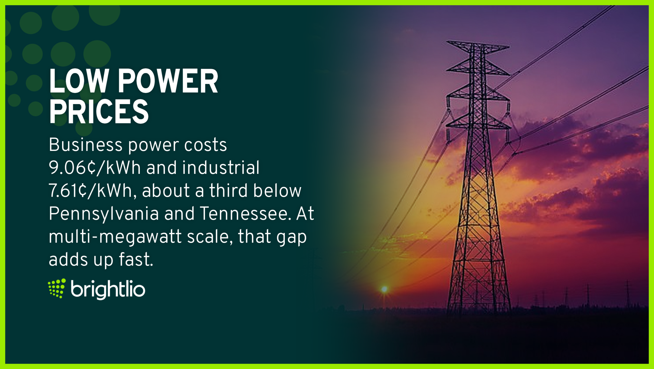 Low Power Prices for Colocation in Nevada Shown Through High-Voltage Transmission Towers Silhouetted Against a Purple and Orange Sunset